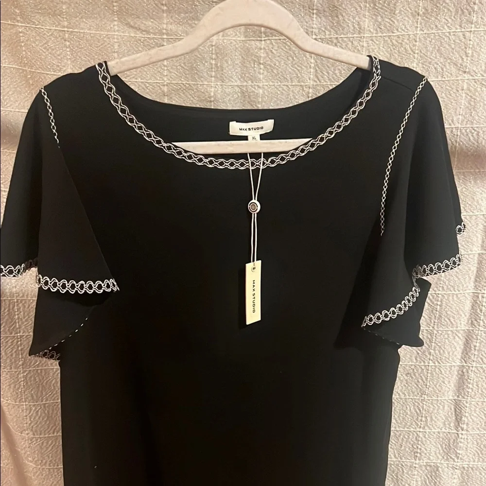 Max Studio Black Sheath Dress Flutter Sleeve Crew Neck - Picture 4 of 6
